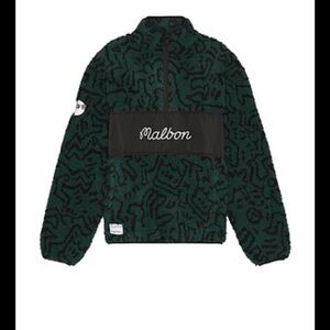 Men’s Malbon Green Black Patterned Sherpa Fleece Pullover